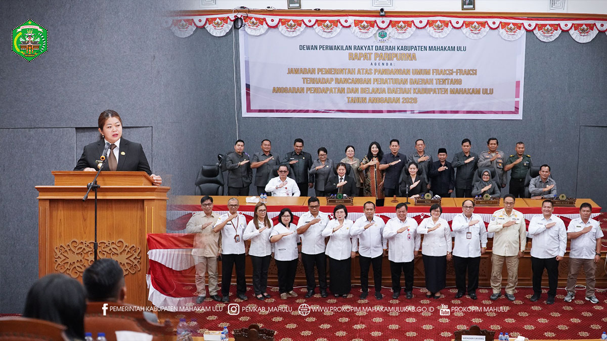 Ujoh Bilang - Suasana khidmat menyelimuti ruang sidang paripurna Dewan Perwakilan Rakyat Daerah (DPRD) Kabupaten Mahakam Ulu (Mahulu), ketika Bupati Angela Idang Belawan menyampaikan Jawaban Pemerintah atas Pandangan Umum Fraksi - Fraksi DPRD terhadap Nota Pengantar Rancangan Peraturan Daerah (Ranperda) Anggaran Pendapatan dan Belanja Daerah (APBD) Tahun Anggaran 2026, Rabu (12/11/25).