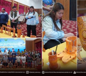 Ujoh Bilang – Bupati Mahakam Ulu (Mahulu), Angela Idang Belawan, secara resmi menutup Pelatihan Ukir Kayu bagi Pegiat Seni Ukir yang sebelumnya telah berlangsung selama beberapa hari. Penutupan kegiatan diselenggarakan di Ballroom Lantai 3 Kantor Bupati Mahulu, Jumat (12/12/2025), dan turut dihadiri oleh Wakil Bupati Mahakam Ulu, Suhuk, S.E.