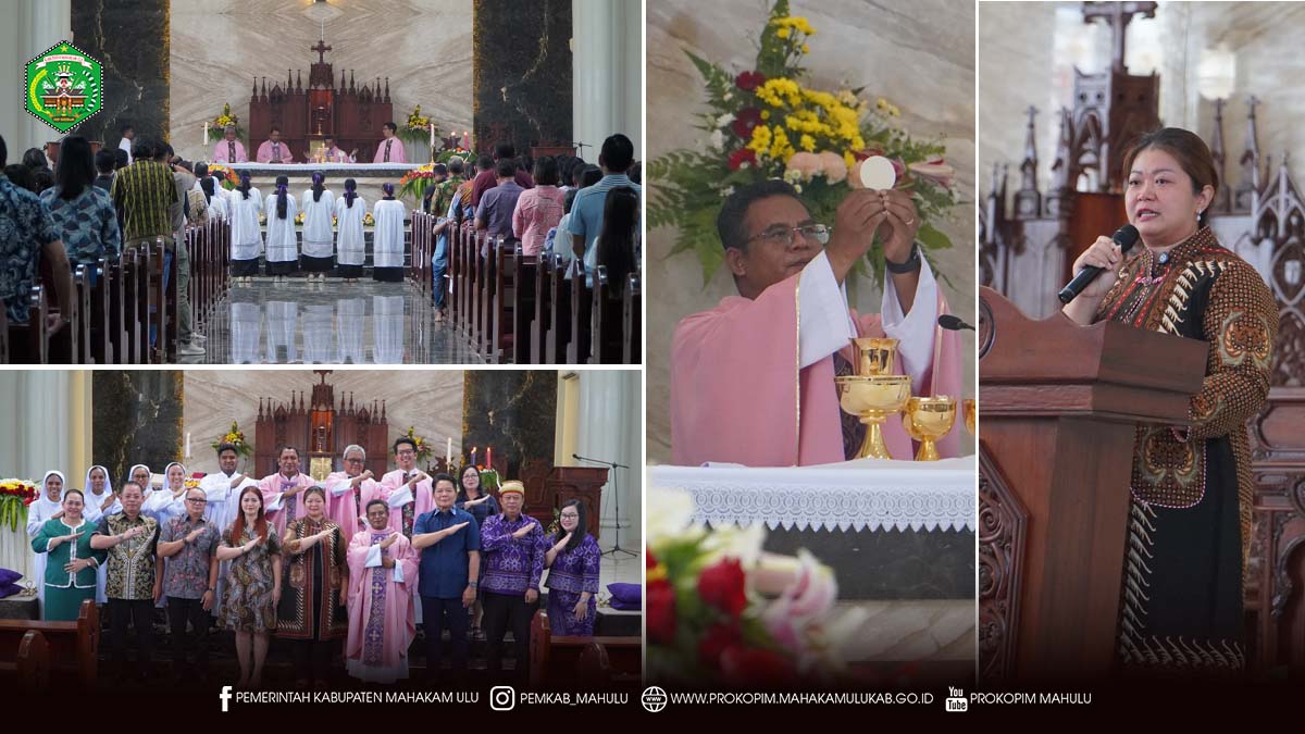 Ujoh Bilang – Bupati Mahakam Ulu (Mahulu), Angela Idang Belawan, menghadiri Misa Syukur dalam rangka Hari jadi ke-12 Kabupaten Mahakam Ulu yang dilaksanakan di Gereja Katolik St. Bonifasius Sebenaq, Minggu (14/12/2025).