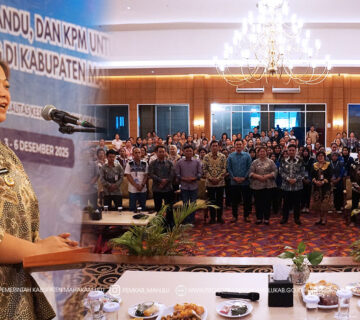 Samarinda — Bupati Mahakam Ulu (Mahulu), Angela Idang Belawan, memberikan arahan pada kegiatan Penguatan Kapasitas Pemberdayaan Kesejahteraan Keluarga (PKK), Kader Posyandu, dan Kader Pembangunan Manusia (KPM) untuk Mempercepat Konvergensi Penurunan Stunting di Kabupaten Mahakam Ulu, yang berlangsung di Ballroom Hotel Puri Senyiur Samarinda. Jumat (05/12/2025)