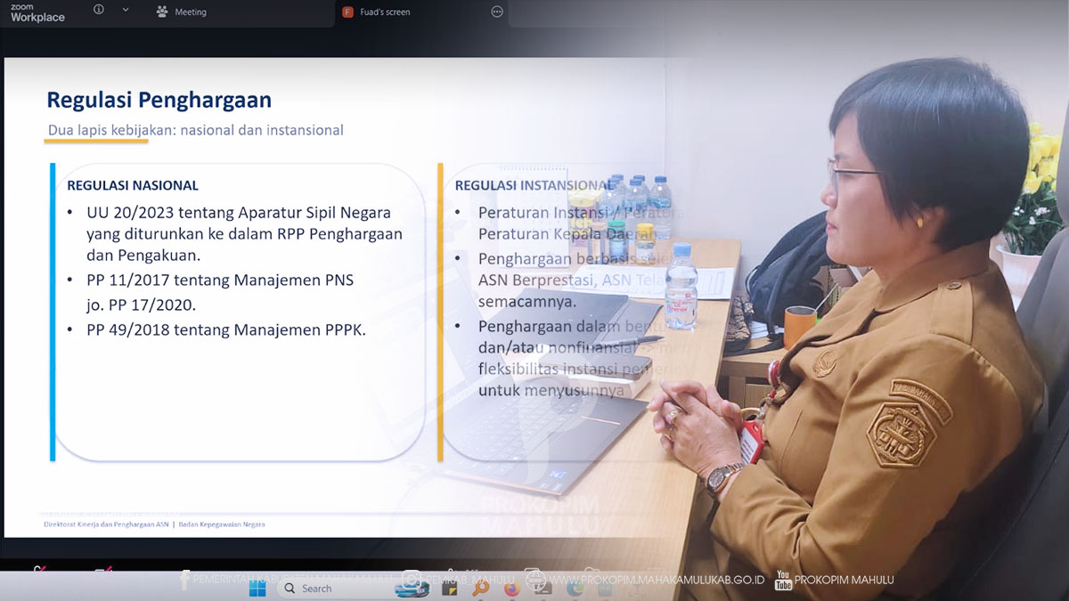 Ujoh Bilang – Mewakili Bupati Mahakam Ulu (Mahulu), Angela Idang Belawan, Asisten Bidang Administrasi Umum, Kristina Tening, S.H., M.Si., mengikuti Zoom Meeting Sharing Session bertema “Menghargai Dedikasi dan Mengapresiasi Prestasi”, sekaligus menghadiri prosesi penganugerahan penghargaan bagi instansi pemerintah daerah yang telah memperoleh Surat Keputusan Kepala Badan Kepegawaian Negara (BKN) tentang Persetujuan Penerapan Manajemen Talenta, Selasa (11/8/2026).