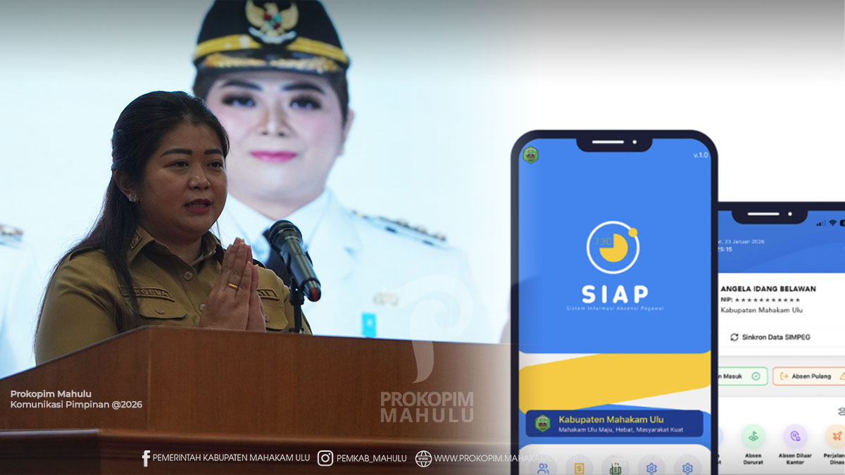 Ujoh Bilang – Bupati Mahakam Ulu (Mahulu), Angela Idang Belawan secara resmi meluncurkan Aplikasi E-Presensi dan Sistem Informasi Manajemen Kepegawaian (SIMPEG), yang dirangkaikan dengan Bimbingan Teknis Penggunaan Aplikasi, di Ujoh Bilang, Selasa (18/8/26).